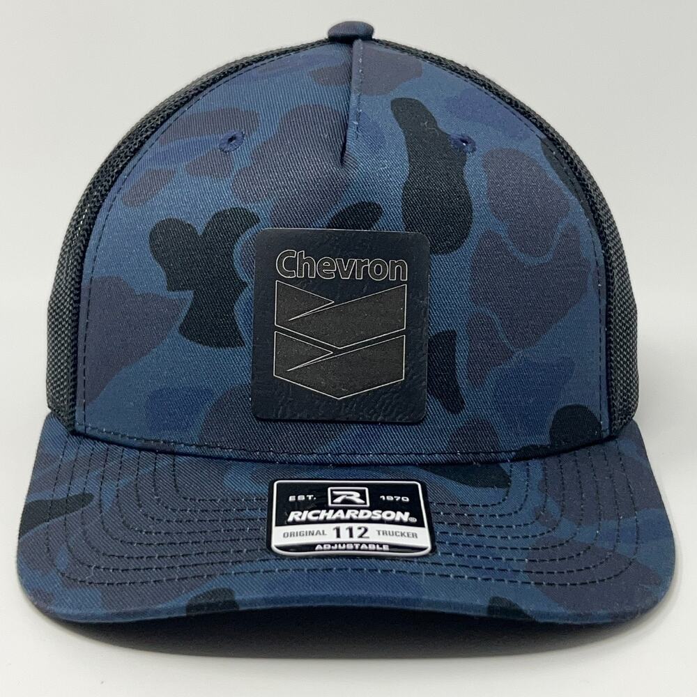 Chevron Trucker Hat Baseball Cap Mesh Snapback Blue Camo Camouflage Gas Stations